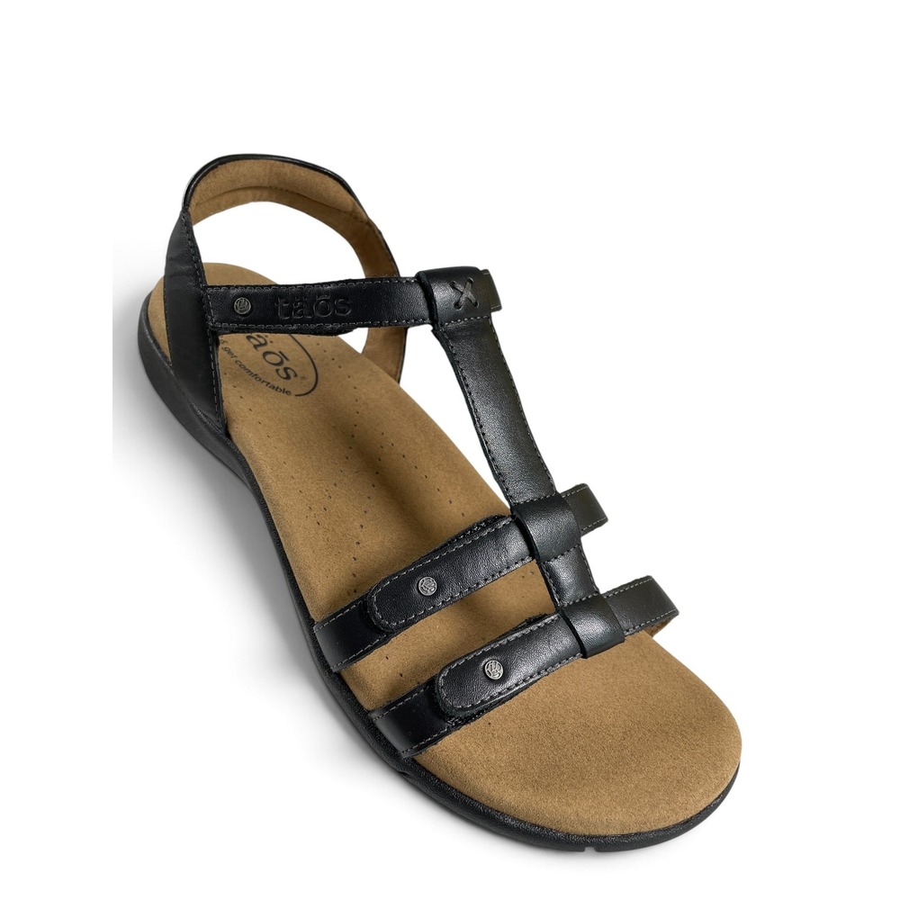 Taos Trophy 2 Black Leather Comfort Sandals Womens 9 NWOB Strappy Walking - Picture 11 of 16